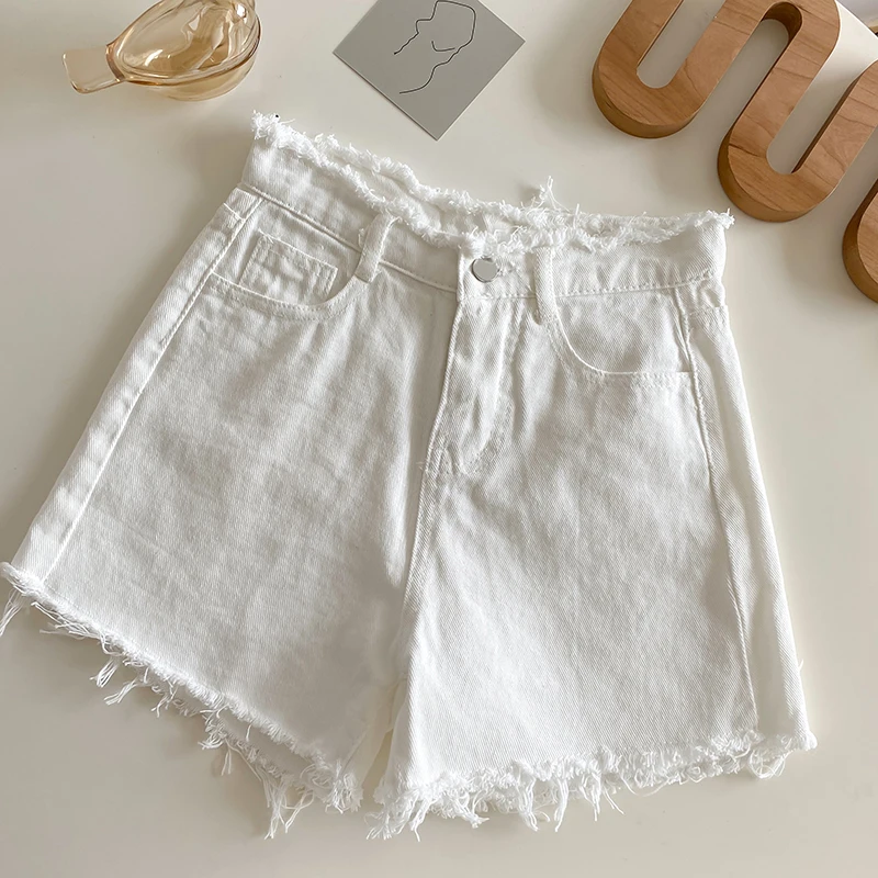 burberry shorts Korean Style High Waist Slimming A- line Versatile Raw Edge Denim Shorts Women's Fashion Wide-Leg Spring New Hot Pants old navy shorts