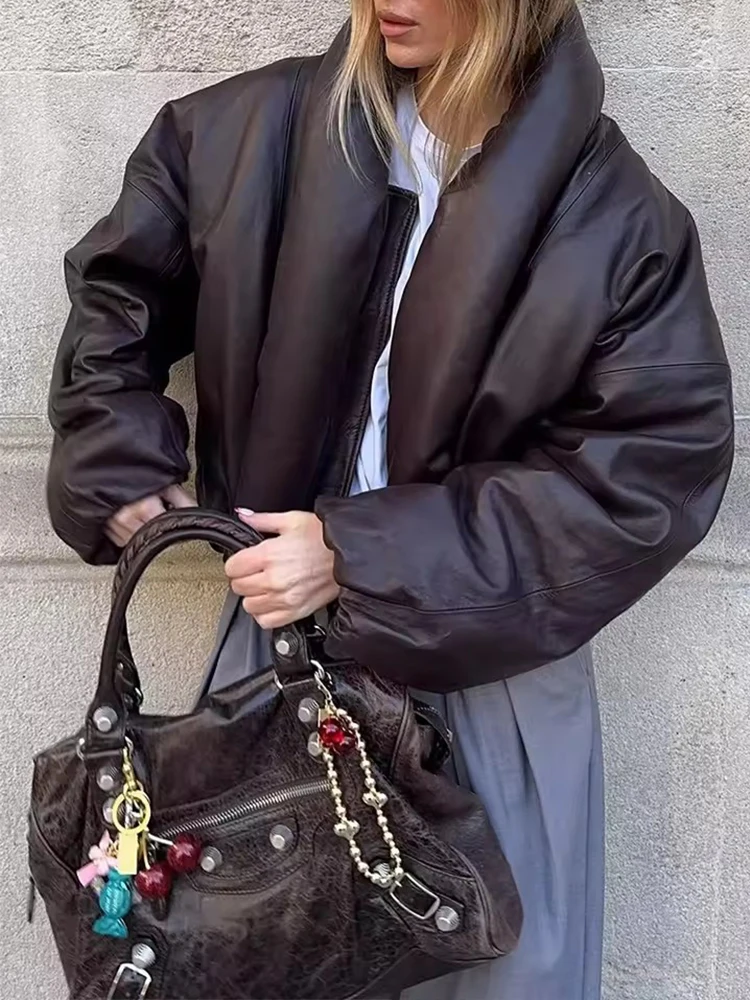 Vintage Loose Women Winter Jacket Zipper Turn-down Collar Long Sleeve Casual Female Parka Coats 2025 Autumn Street New Outerwear