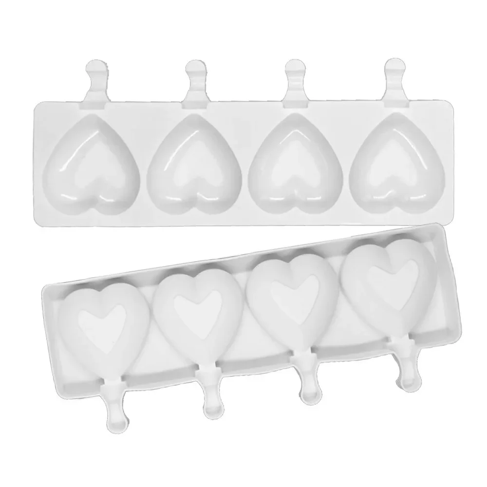 

Silicone Ice Cream Mold 4-Cavity Big Love Shape DIY Homemade Popsicle Moulds Dessert Ice Reusable Tools Pop Lolly Maker