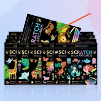 Magic Rainbow Color Scratch Art Painting Paper Card Kit Cartoon Drawing Board Coloring Books for Kids DIY Educational Toys Gifts 2