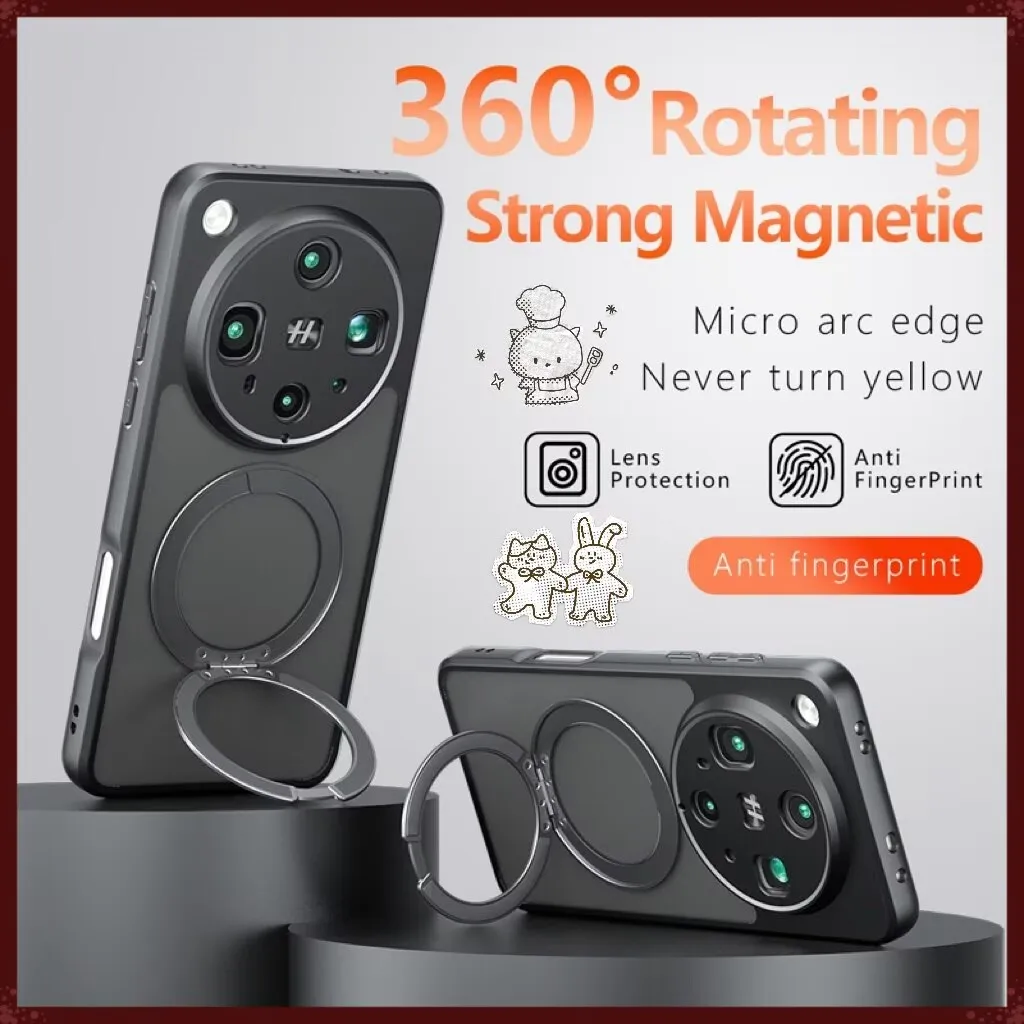 ELVEV Magnetic Shockproof Matte Phone Case with Rotating Ring Bracket