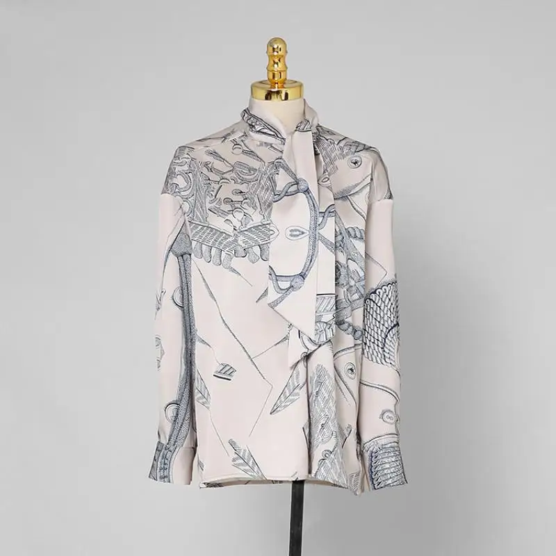 Loose Printing Spring Clothes Pants Two Piece Set Women's Long Sleeve Shirt + High Waist Casual Trousers Ladies Fashion 2024 New