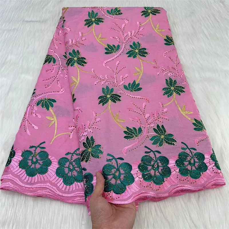 

5 yard Swiss lace fabric latest heavy beaded Embroidery African 100% cotton fabrics Swiss voile lace popular Dubai style 7L09053