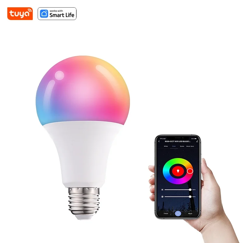 블루투스 원격 제어 LED 밤 전구 E27 RGB 220V 15W 디 밍이 가능한 LED 램프 침실 장식 Tuya 스마트 라이프 APP와 함께 작동