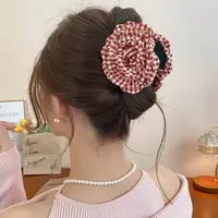Plaid Fabric Flower Hair clip for women Elegant Ponytail Clip Fashion Girls Hair Accessories - Image 3