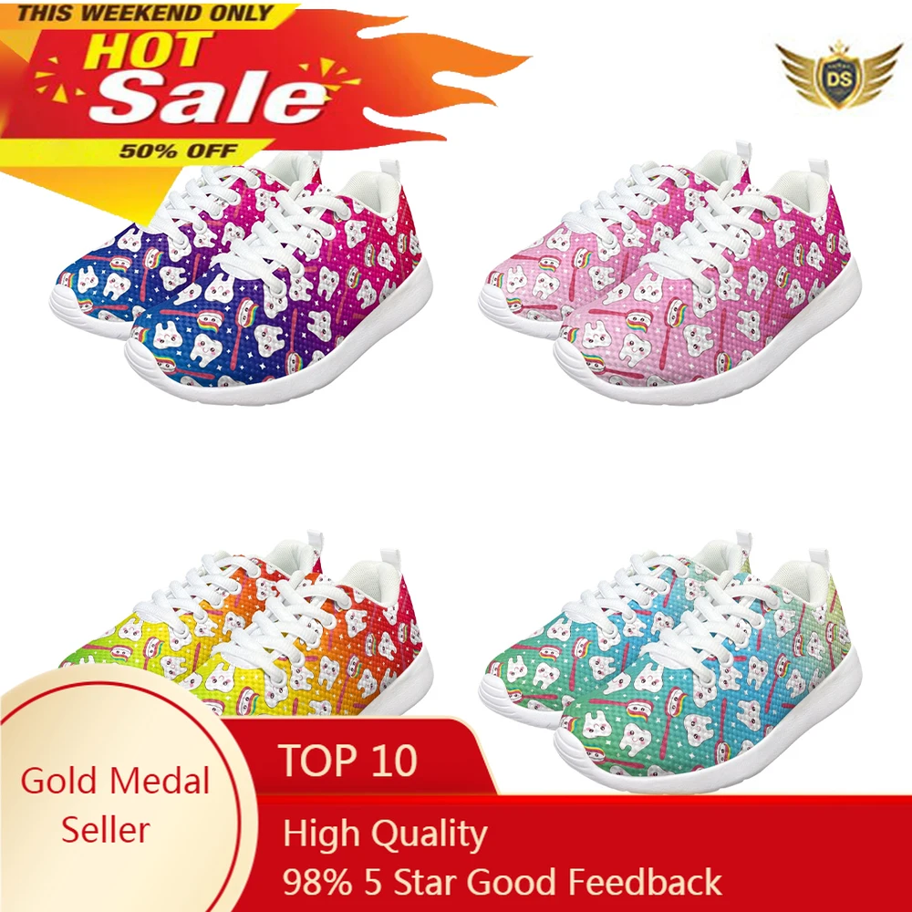 Gradient Color Cute Cartoon Tooth Care Design Teen Kids Leisure Sports Gym Shoes White Sole Lightweight Breathable Sneakers Gift hot princess girls sports shoes cartoon cute chunky sneakers breathable light weight mesh shoes running white trainers 26 37