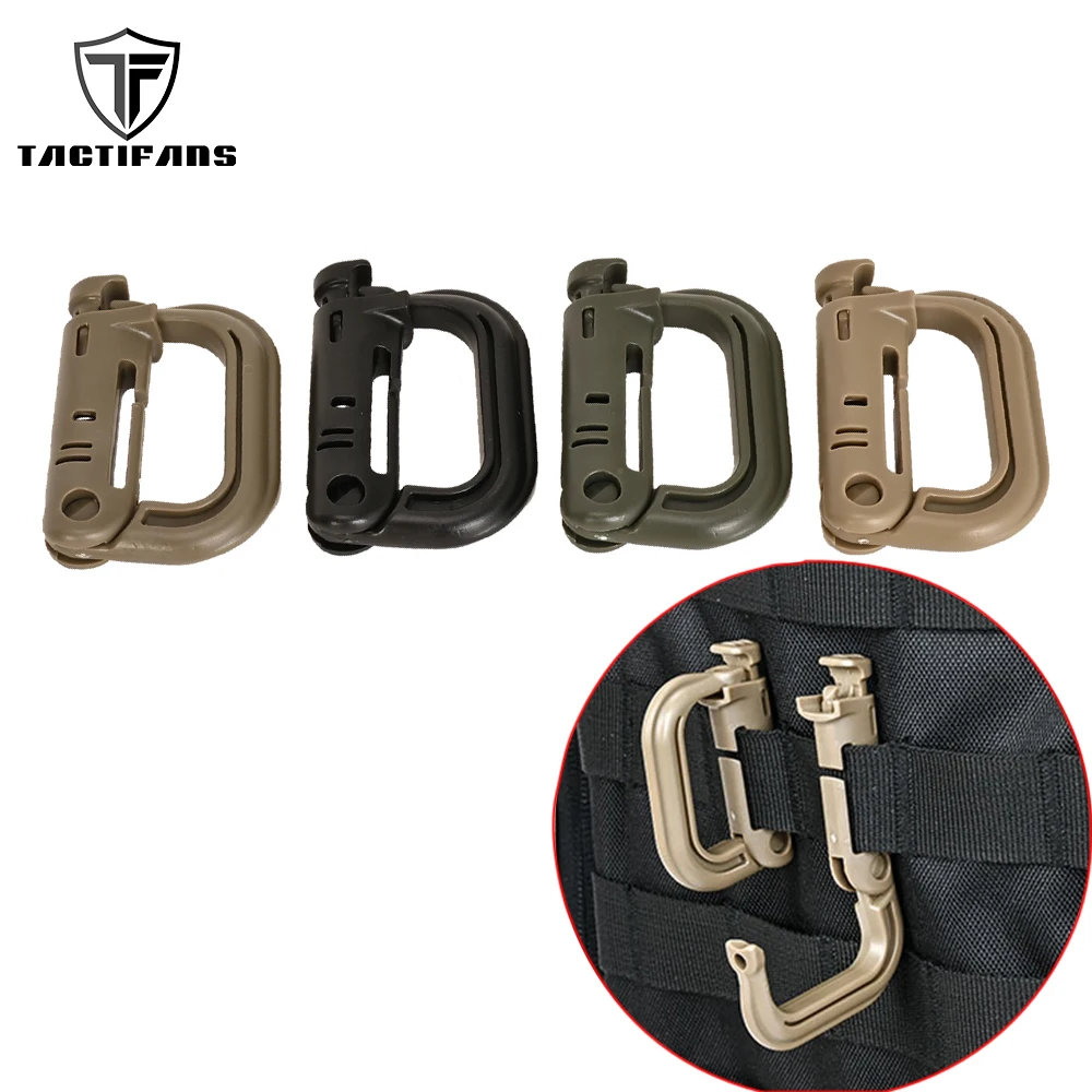 

Tactifans 2 pcs D Locking Ring Buckle Grimloc MOLLE Carabiner Plastic Clip Snap Type Tactical Vest Bag Connection Point Fastener