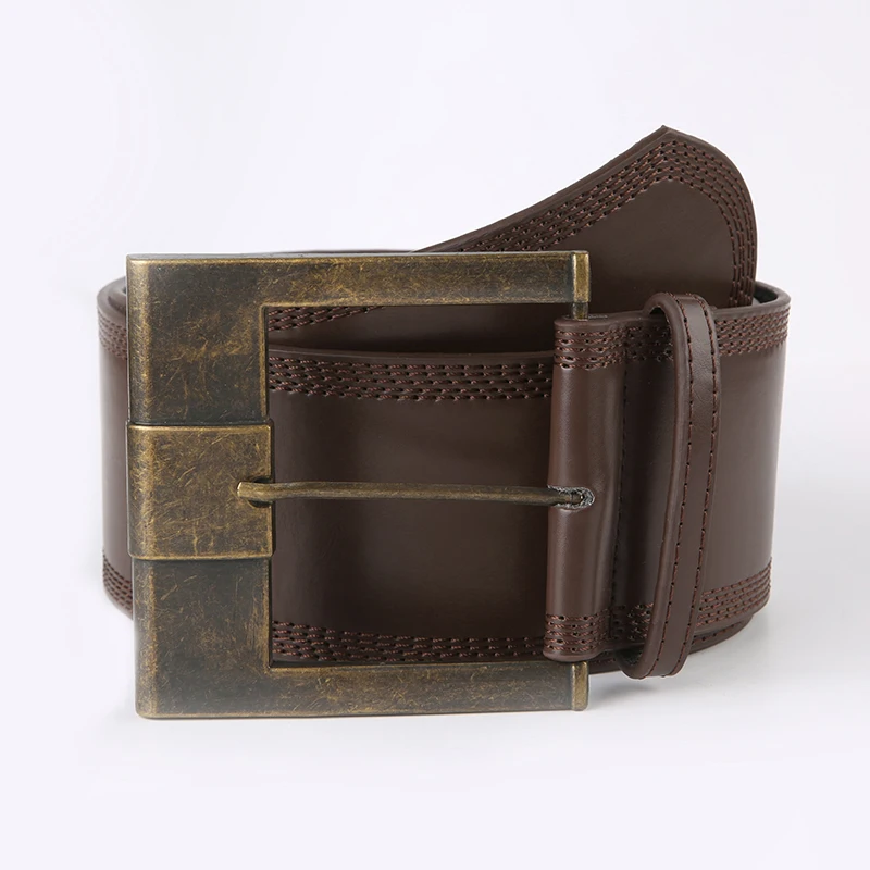 Darlingaga Vintage Fashion Brown Metal Buckle Women Belts Y2K Accessories Waistband Grunge Wide Belt Sashes Leather Outwear Chic images - 6