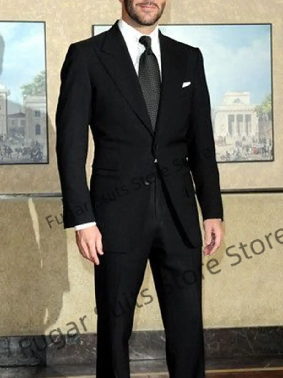 Business Office Black Wedding Men Suits Slim Fit Peak Lapel Groom Formal Tuxedos 2 Pieces Sets Luxuly Male Blazer Trenos Masuino