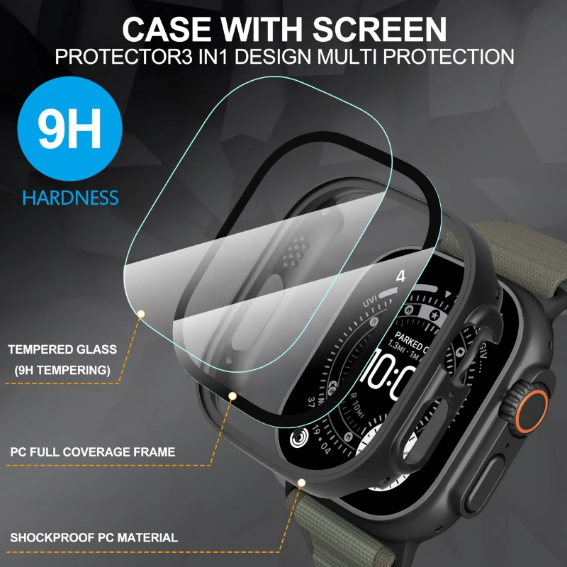 Enhanced Protective Case with Screen Protector for Apple Watch Ultra 49mm – Premium HD Tempered Glass and Durable Bumper Shell Accessories