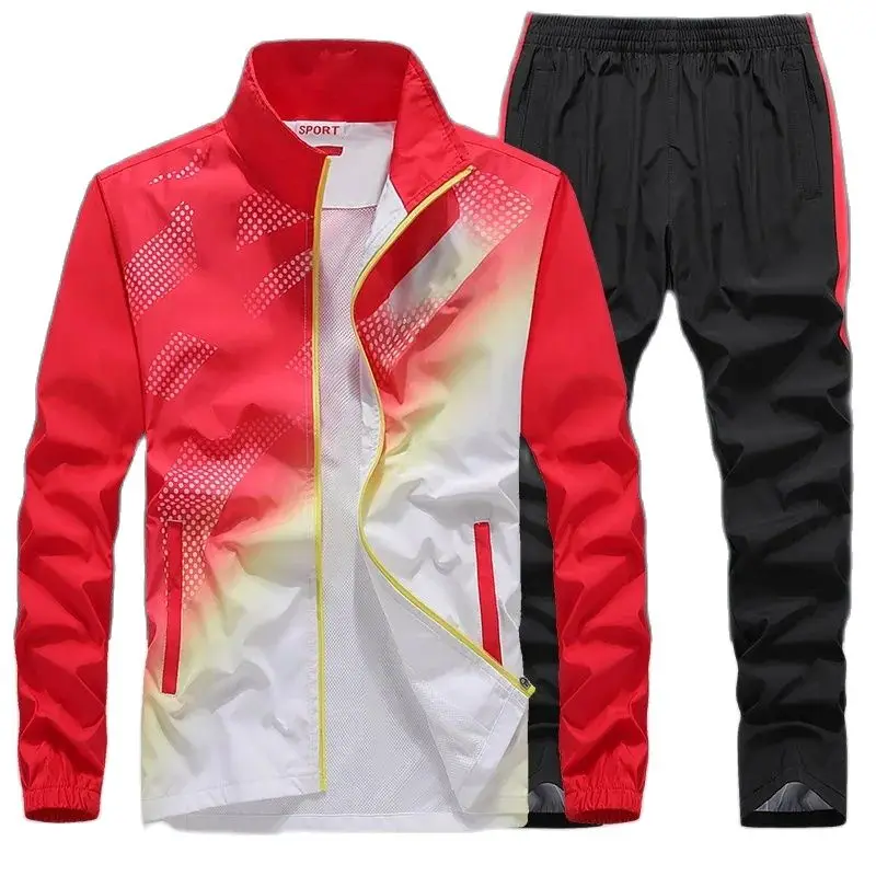 

Men's Sportswear New Spring Autumn Sports Suit Fashion Print Jacket+Pant 2 Piece Sets Sweatsuit Male Tracksuit