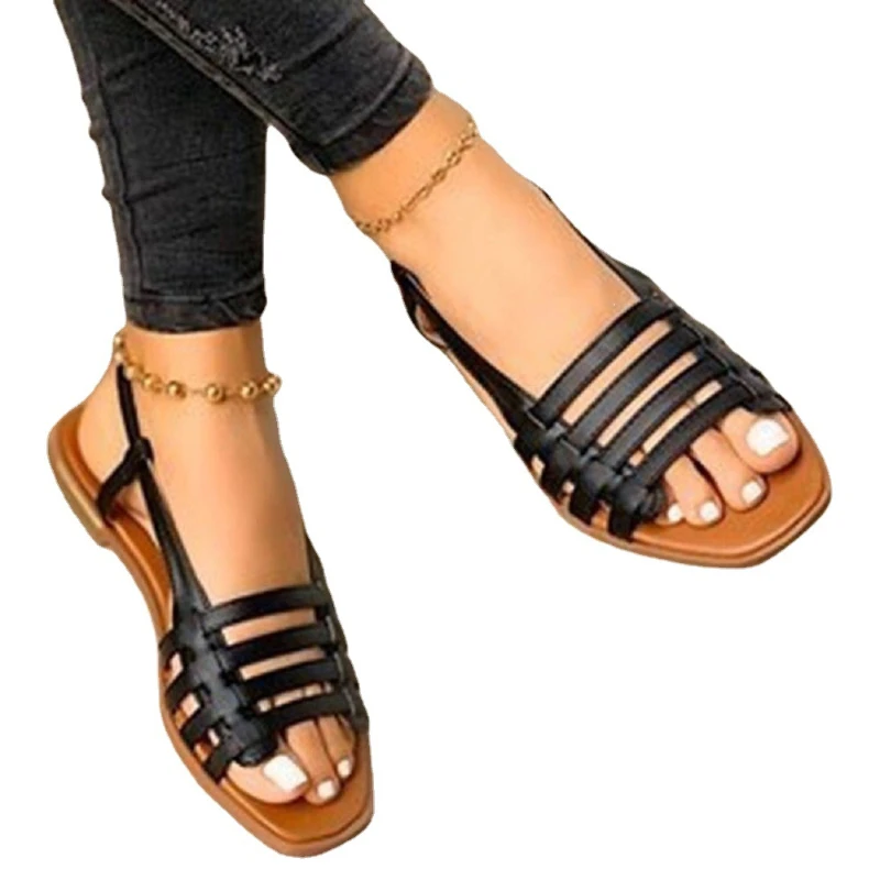 

2023 Summer New Flat Round Head Casual Sandals Women's Large 40-43 Sandals Womens Sandals Beach Platform Sandals