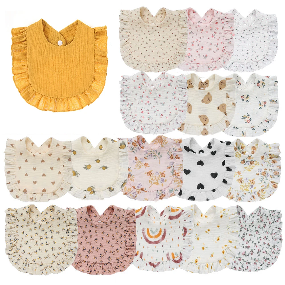 Baby Feeding Drool Bib Floral Infants Saliva Towel Korean Style Ruffle Soft Cotton Burp Cloth For Newborn Toddler Kids Bibs New cute baby feeding drool bib floral infants saliva towel adjustable soft cotton burp cloth for newborn toddler kids bibs new