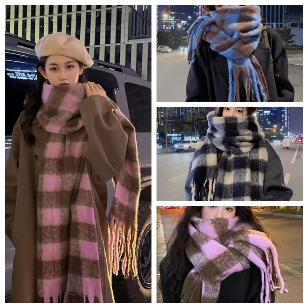 

Thicken Plaid Scarf Elegant Wool Scarves Long Shawl Tassel Shawl Neck Wrap Korean Style Warm Scarf Couple