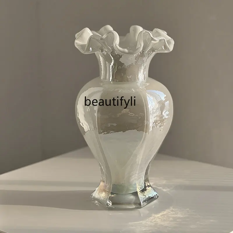 

American Light Luxury Glass Vase Table Decorative Ornaments Retro White & Purple Hydroponic Flower Pot