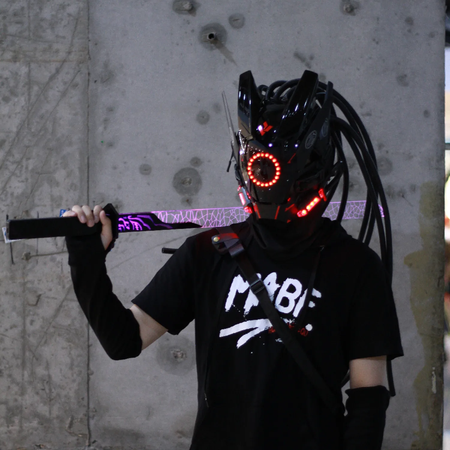Cyberpunk Mask Red Lighting LED with Hair Music Festival Fantastic Cosplay SCI-FI Soldier Helmet Halloween Party Gift for Adults Face Mask Halloween Mask Party Masks 3d Printed Mask 3d Face Masks Superhero Mask