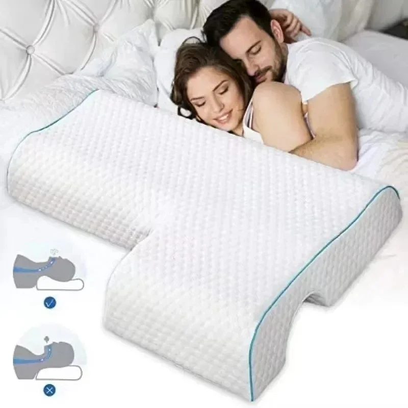 

2023 Couples Arched Pillow with Arm Rest Memory Foam Anti Hand Pressure Neck Pain Relief Sleeping Cuddle Cervical Latex Cushion