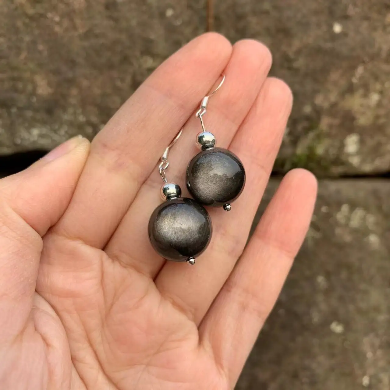 Natural Obsidian Earrings Silver 925 Hanging Earrings Original Gemstone Women High Quality Jewelry Design Handmade