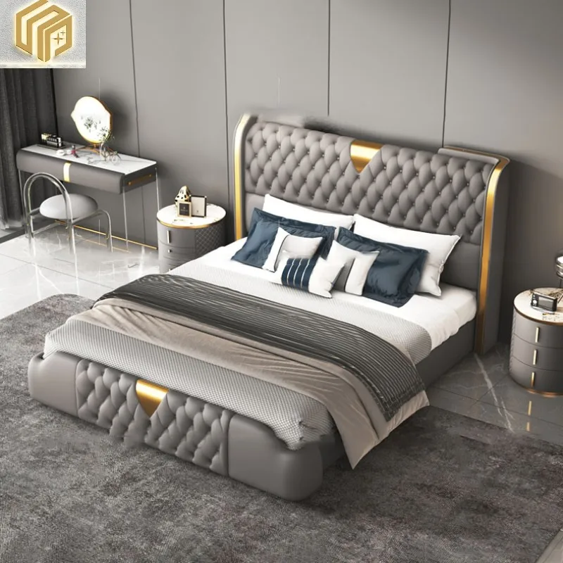 

Household bedroom luxury leather modern hotel luxury king bed high-end 1.8m double master bed