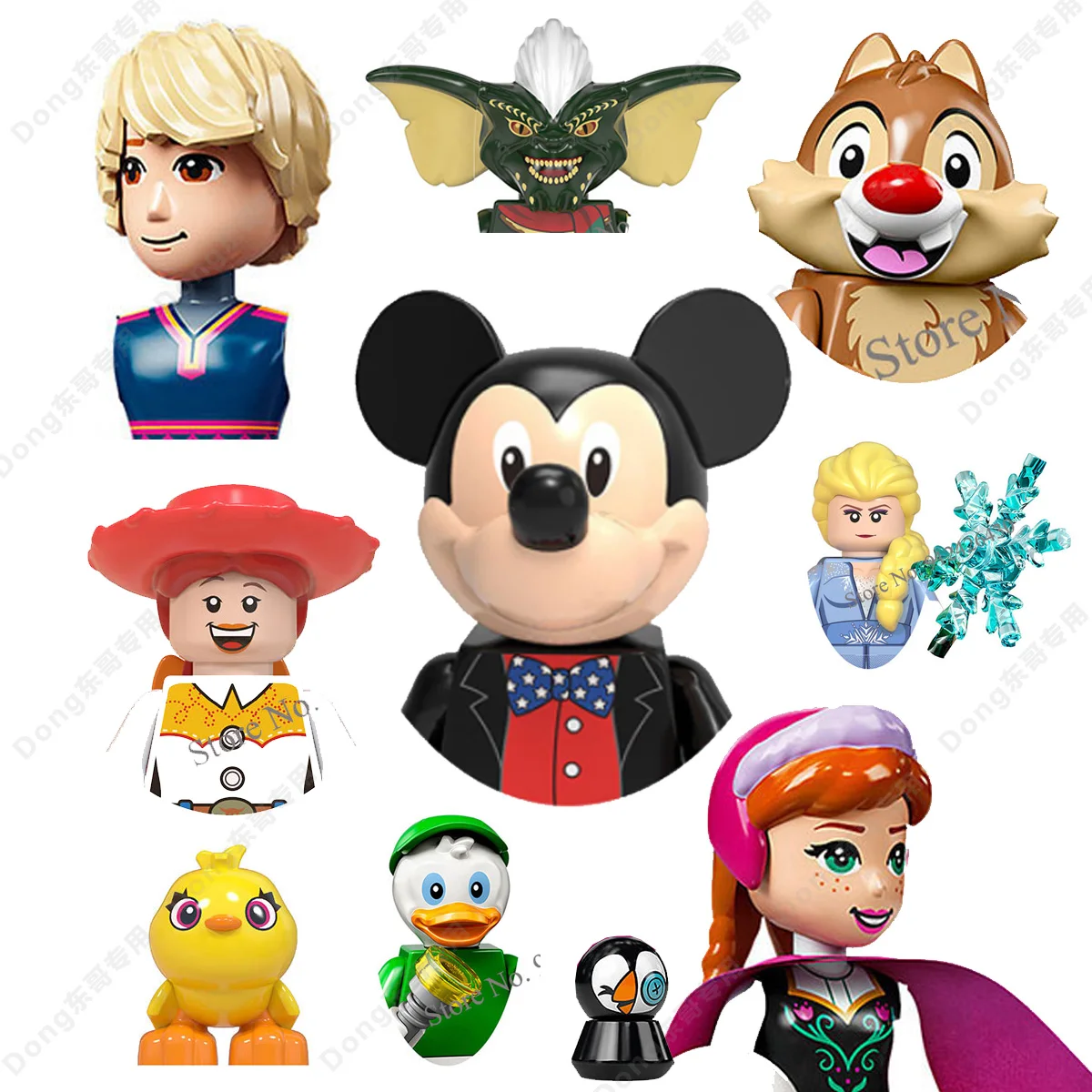 Disney Mini Building Blocks Cartoon Dolls Toy Story Mickey Mouse Winnie The Pooh Frozen Stitch Donald Duck Doll Toy Bambini