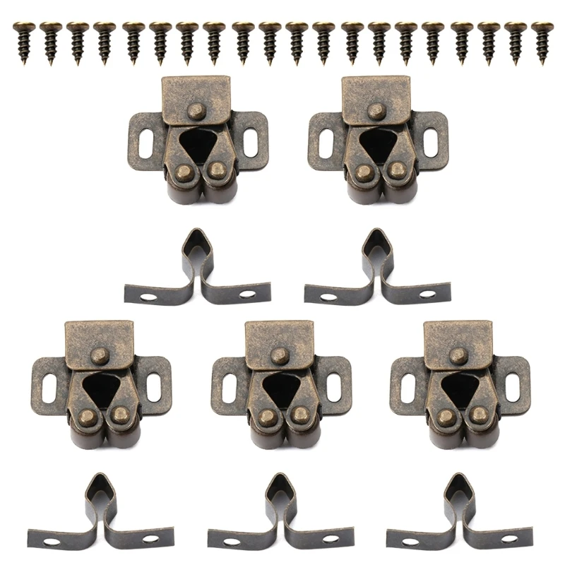 Set of 5 Multi Finish Double Roller Cupboard Cabinet Door Catches Strong Hold Catch with Screws Durable Closet Catches