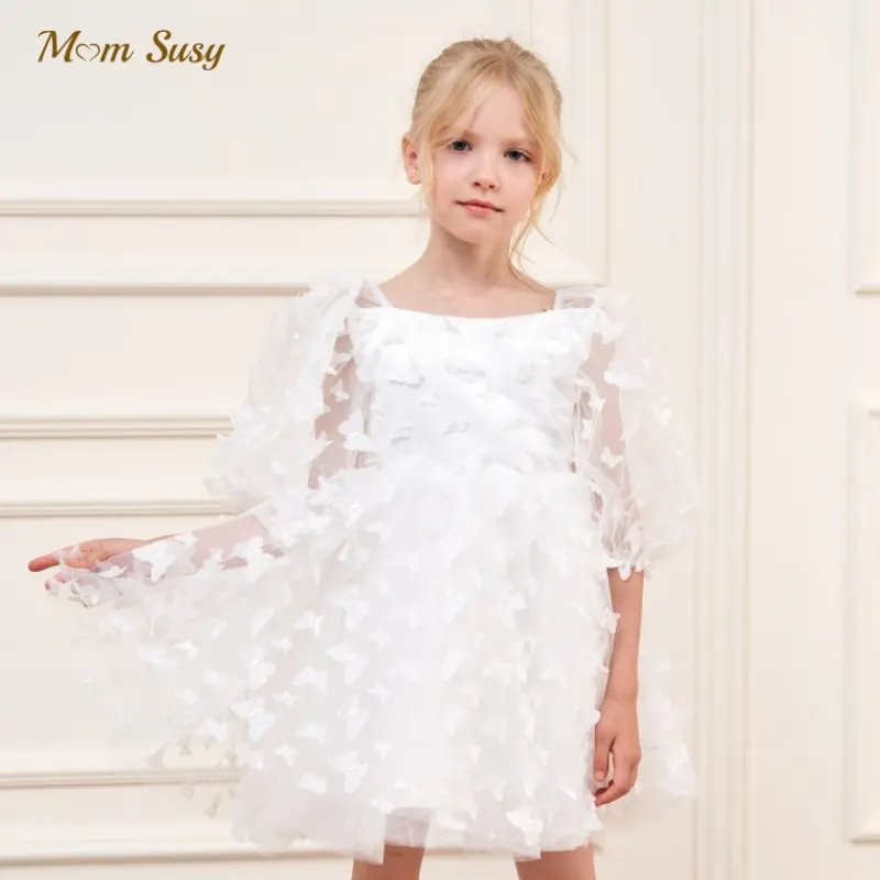 

Fashion Baby Girl Princess Butterfly Tulle Dress Puff Sleeve Child Tutu Vestido Wedding Party Birthday Baby Clothes 1-12Y