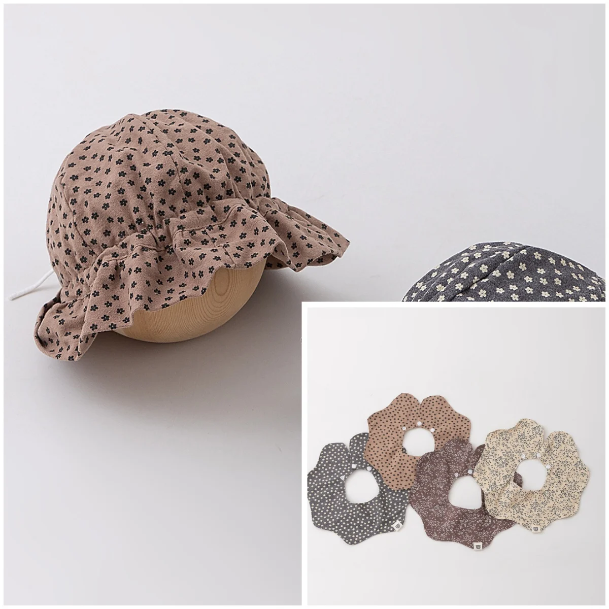 봄, 가을에 적합한 순면 소재의 귀여운  모자, 작은 들을 위한 태양 가리개, 탄력 있는 침받이 수건이 포함된 용 모자 세트