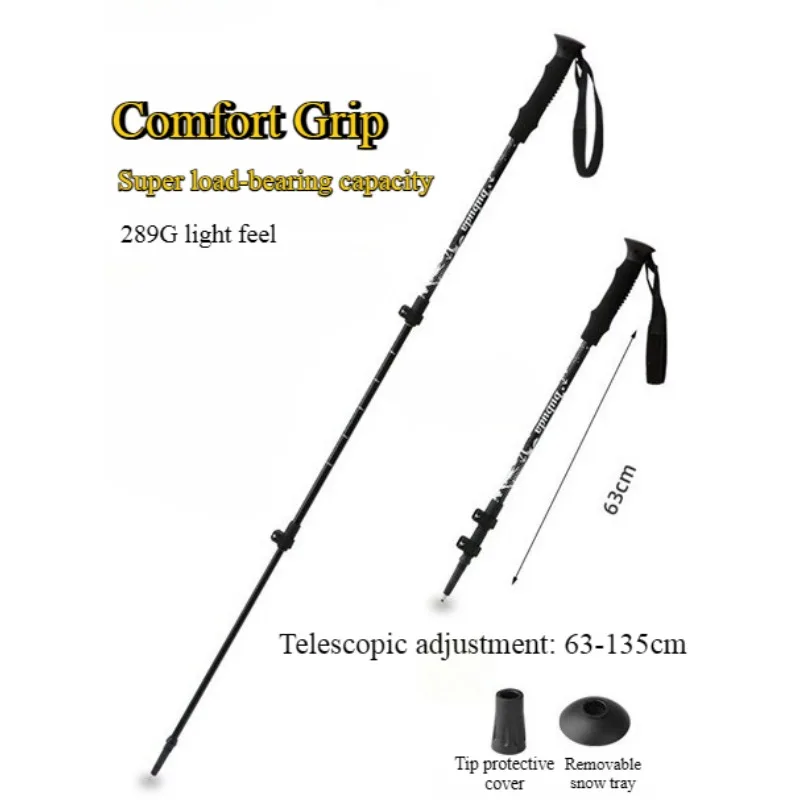 Ultra Light Hiking Camping Hiking Cane with Adjustable Length Aluminum Alloy Outdoor Hiking Handle Tungsten Steel Pole Tip
