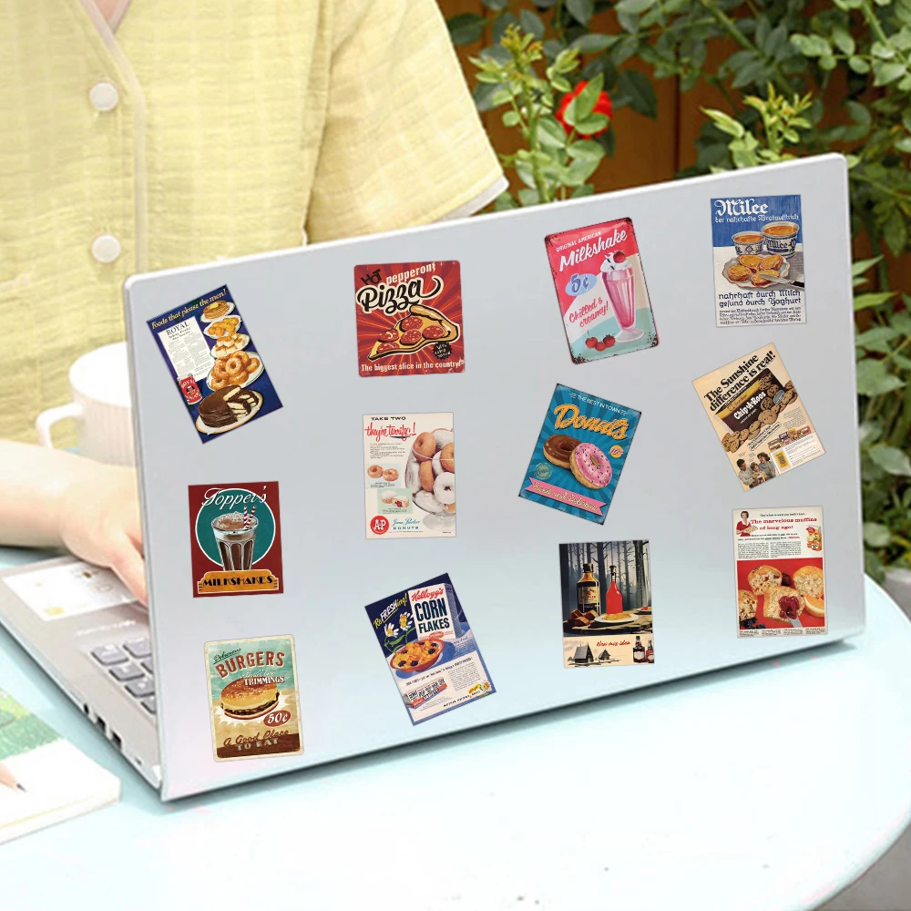 50 Stück Vintage Lebensmittel Aufkleber Donut Kuchen Burger Kaffee Ästhetische Aufkleber Gepäck Laptop Gitarre Telefon Wasserdichte Vinyl Aufkleber – Detail 4