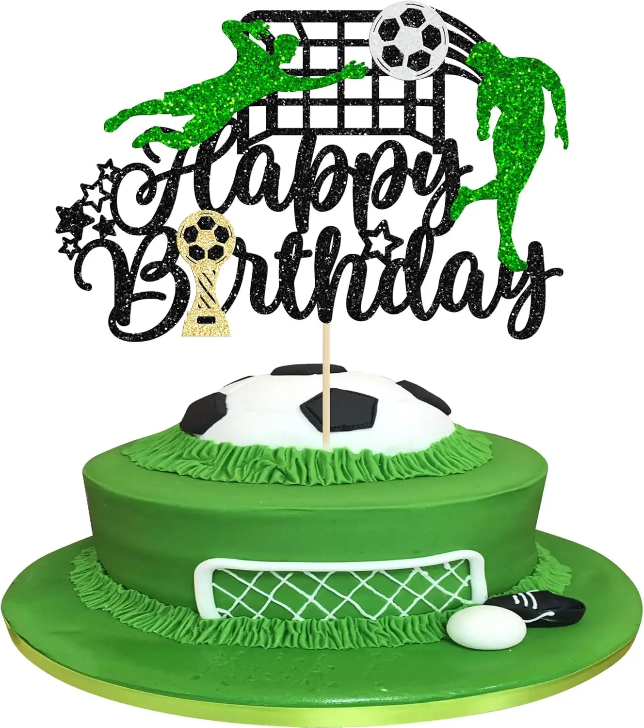 1 Stück Fußball Geburtstagstorten-Deko Leuchtendes Happy Birthday Logo Fußballspieler Kuchendekoration Sport-Thema Partyzubehör – Detail 3