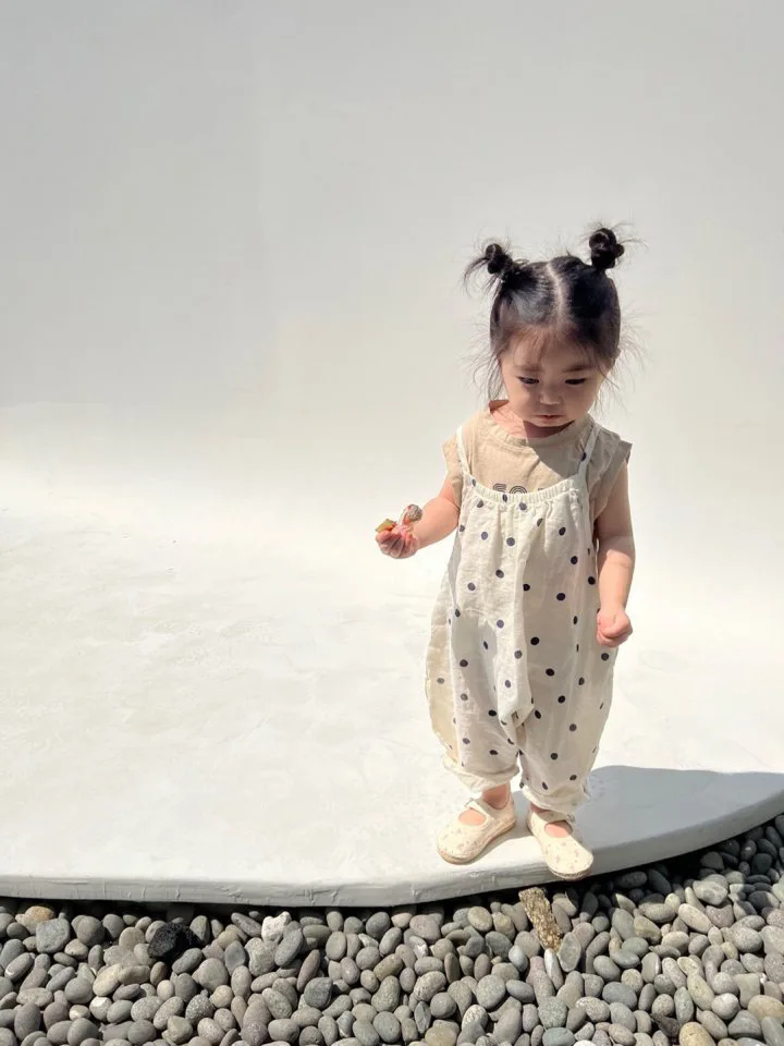 2025 Summer New Girls Loose Overalls Versatile Kids Sling Trouser Baby Dot Print Jumpsuit Toddler Casual Pants Children Clothes
