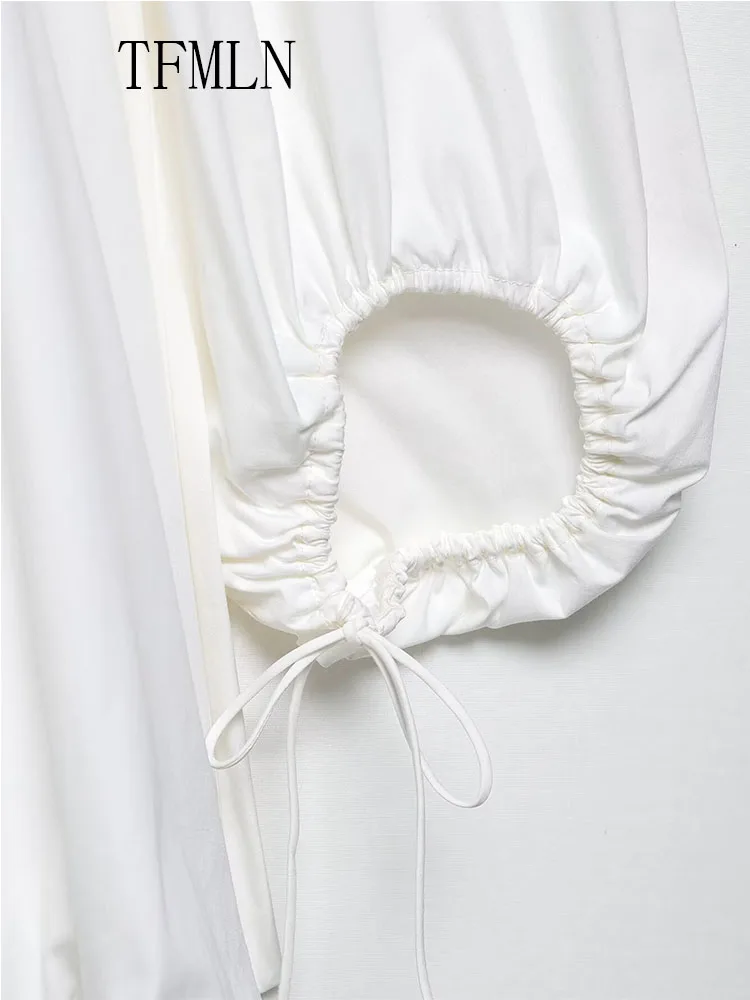 TFMLN Sweet 2025 Summer Women Backless Mini Dress Fashion Long Sleeve Slash Neck Loose Causal Chic Dress High Street Solid Dress