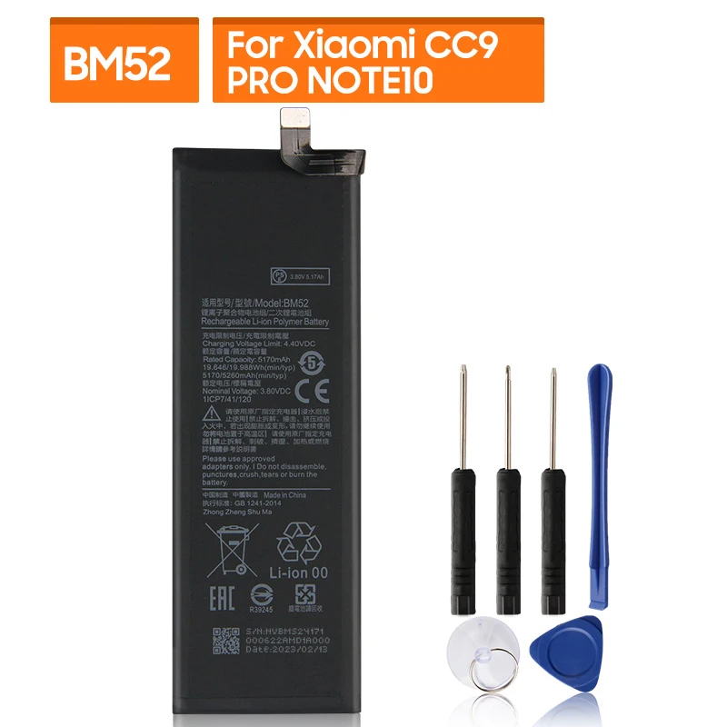 

Replacement Battery BM52 For Xiaomi CC9 Pro Note 10 Note10 Pro Rechargeable Phone Battery 5260mAh