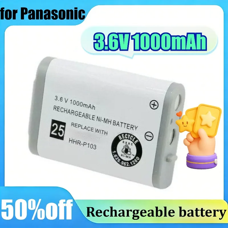 HHR-P103 HHRP513A Type25 for Panasonic Cordless Phone Handset 3.6V 1000mAh Ni-MH
