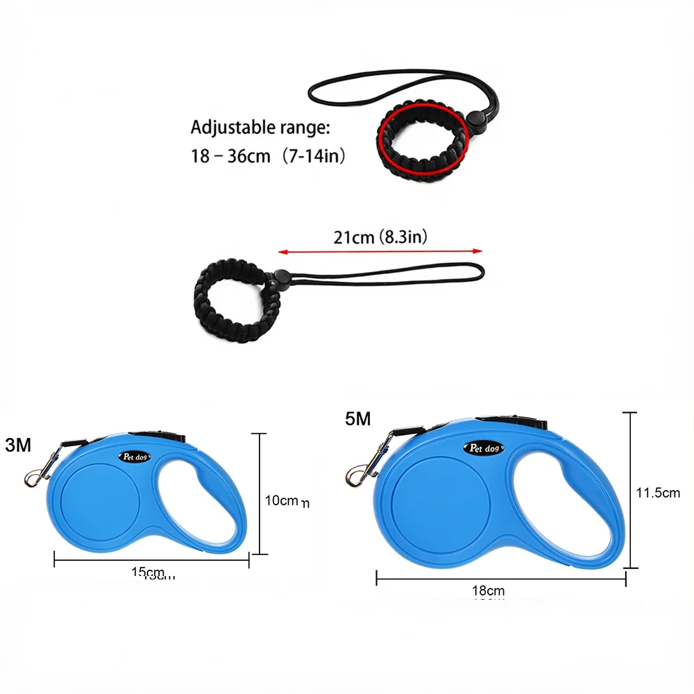 Hands-Free Retractable Pet Leash with Wrist Strap - Nylon Extendable Strap