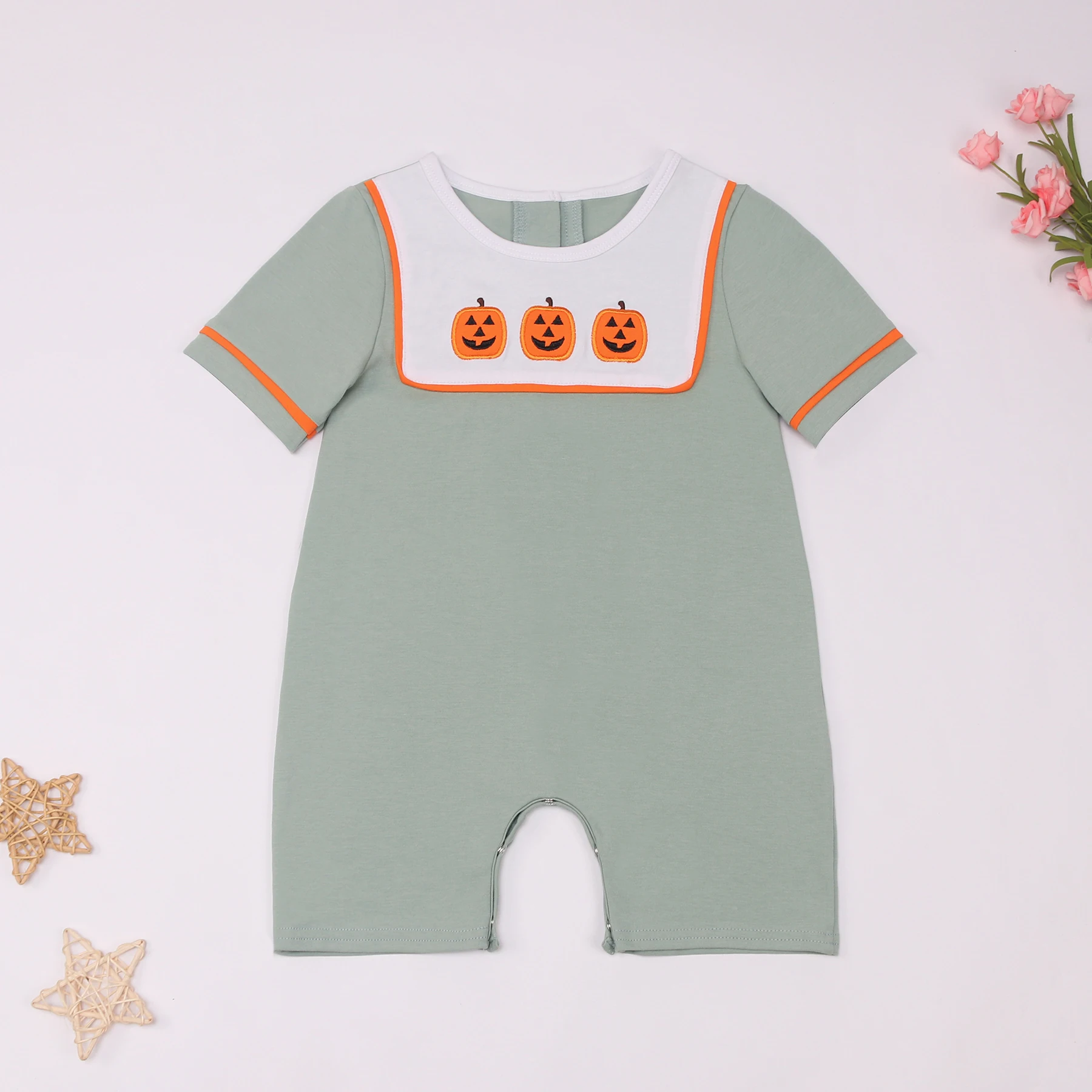 

Halloween Baby Boy Romper For Newborns Bodysuit Children's Clothing Pumpkin Short Sleeve Embroidered Jumpsuit Overalls Costume