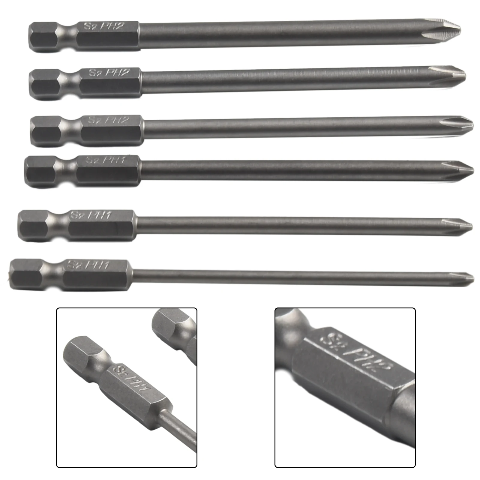 

6Pcs-Set 100mm Long 1/4'' Shank Screwdriver Bits PH1 And PH2 Set Steel Magnetic Hex Cross Head Screw Driver Screwdriver Bit