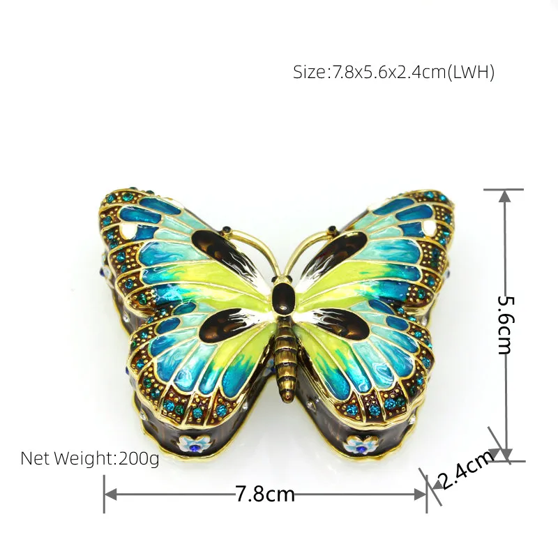 SHINNYGIFTS Enamel Metal Crafts Butterfly Shape Handmade Enamel Trinket Box Jewelry Gift Box