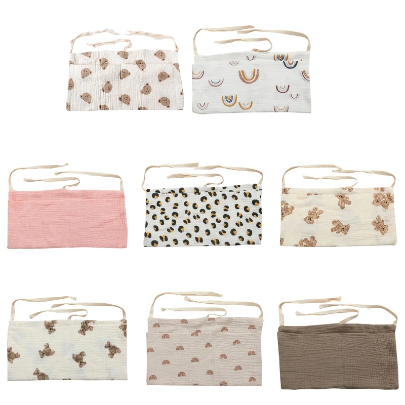 Baby Bedside Hanging Storage Bag Double Layer Cotton Pockets for Stroller Diaper Toy Tissue Multipurpose baby bedside storage bag baby crib organizer hanging bag for baby essentials multi purpose newborn bed hanging diaper toy tissue