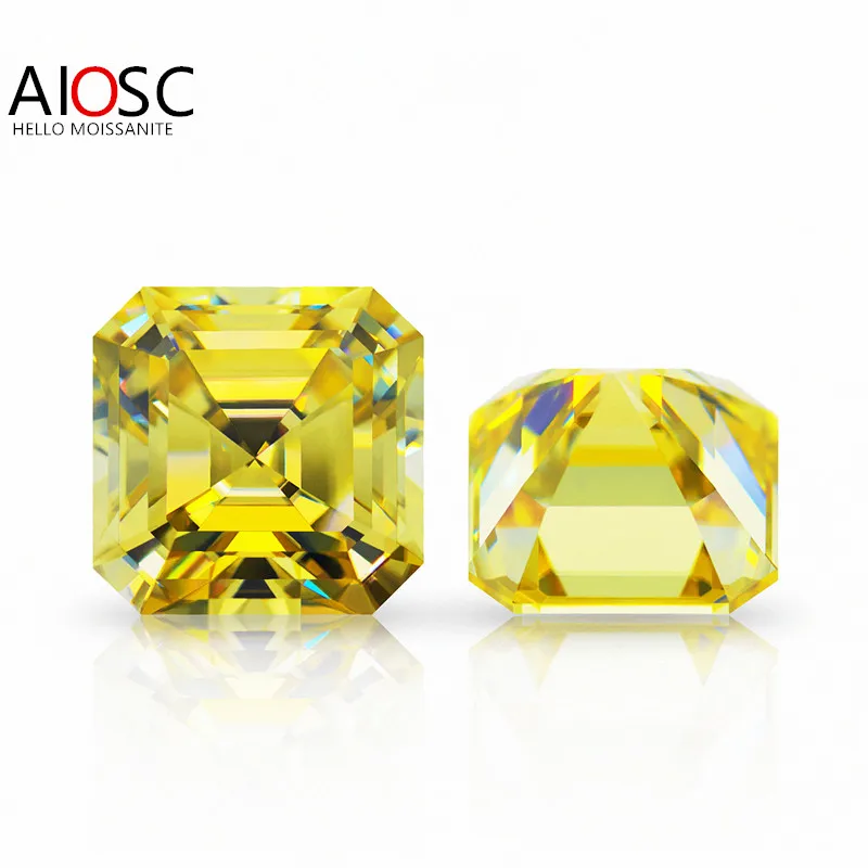 

AIOSC Primary Yellow Asscher Cut Loose Moissanite Stone 0.5~7.0ct Pass Diamond Tester with GRA Certificate Fine Custom Jewelry