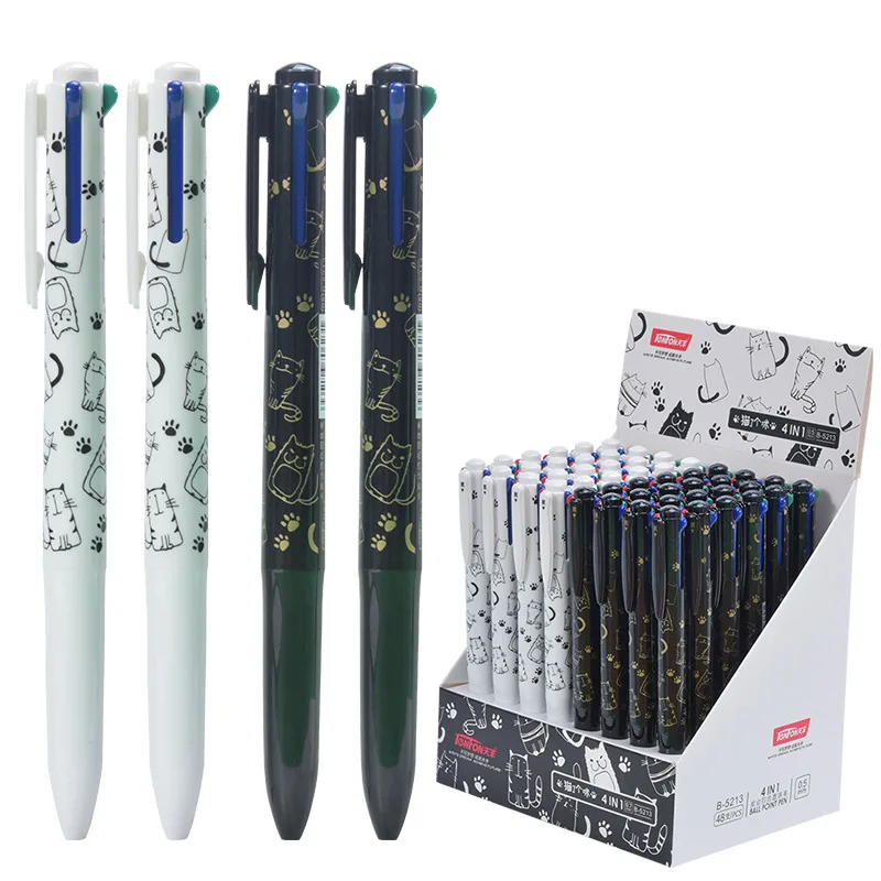 

48 pcs/lot Creative White Black Cat Ballpoint Pen Cute 4 colors Press Ball Pens School Office writing Supply Stationery Gift