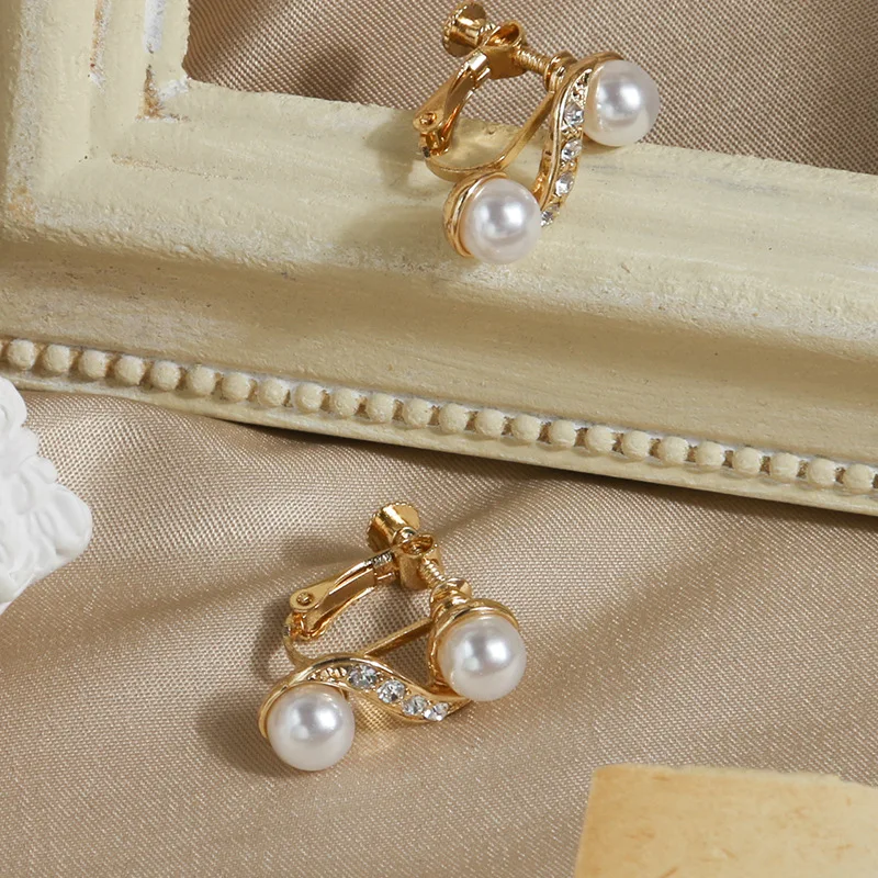 trendy male earrings GRACE JUN Korean Design Simulated Pearl Screw Clip on Earrings Non Pierced Baroque Rhinestone Ear Clip Women's Jewelry Wholesale trendy traditional earrings Trendy Earrings