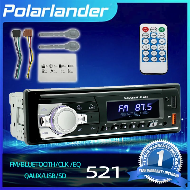 PolarLander-radio estéreo bluetooth para coche, reproductor de Audio MP3, USB, SD, para salpicadero, tamaño DIN, 12V