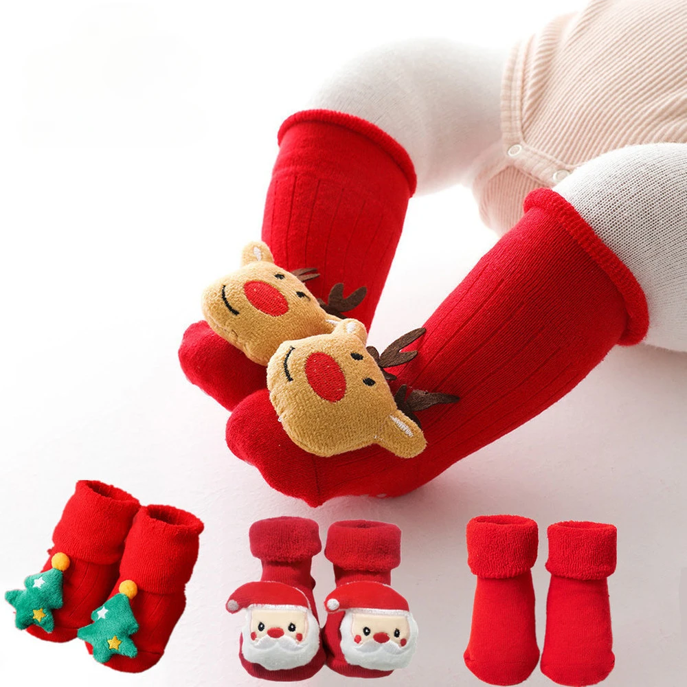 Cotton Anti Slip Socks Cotton Socks Baby Socks Kids Children's Socks for Girls Boys Cute Cotton Baby Christmas Socks for Newborns Non-slip Toddler Infant Winter Clothing