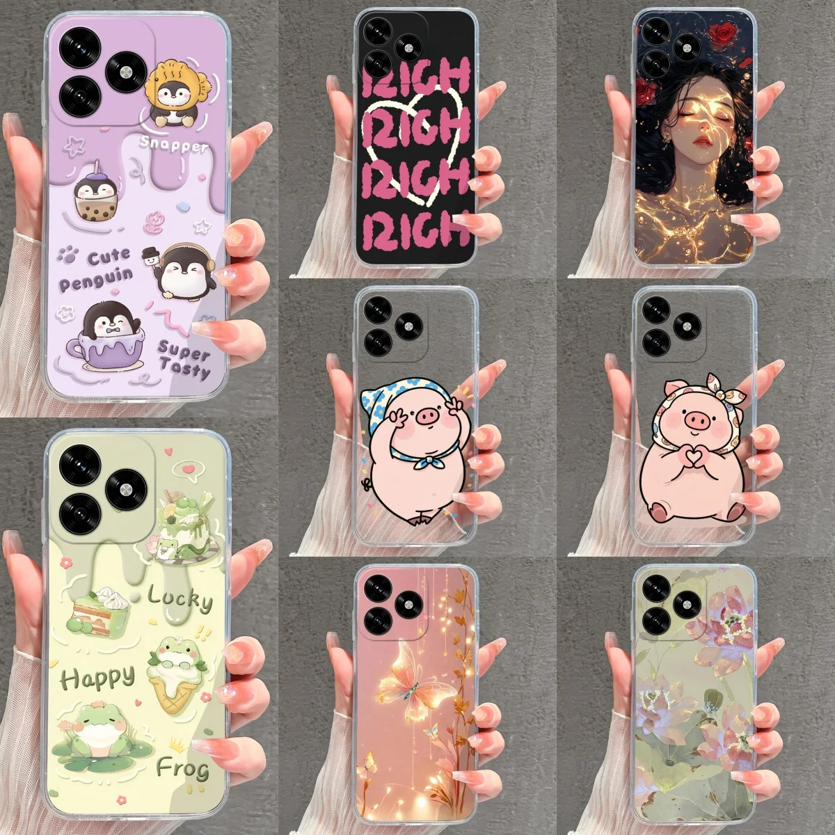 Cartoon Frog & Pig Transparent Protective Phone Case
