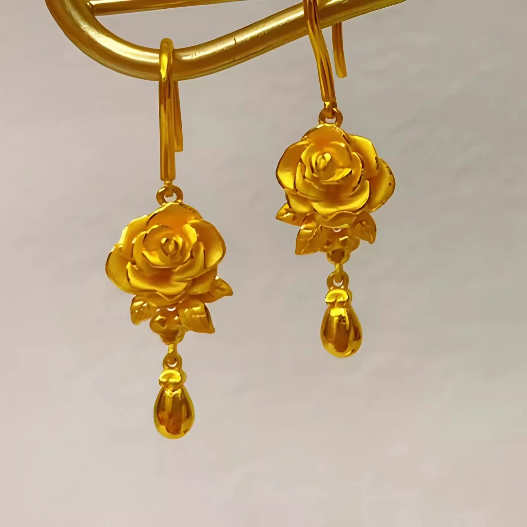 

Luxury Gold Color Rose Flower Dangle Earrings for Women Wedding Jewelry Accessories Gifts