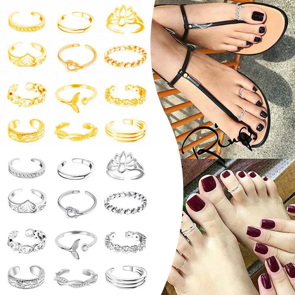 12pcs-Toe-Rings-Adjustable-Barefoot-Finger-Foot-For-Women-Girl-Beach ...