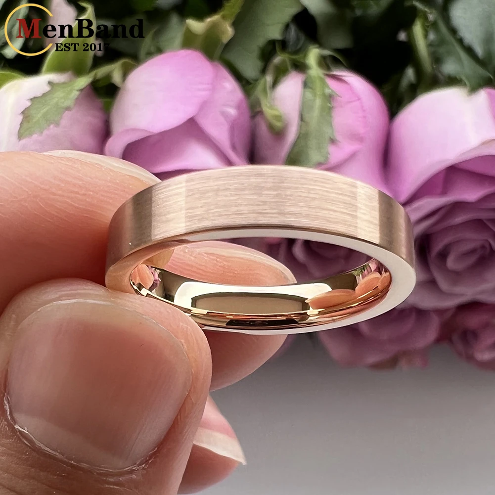 MenBand Fashion 4MM Women Rose Gold Color Flat Brushed Surface Tungsten Wedding Band Ring Comfort Fit Size 5-12