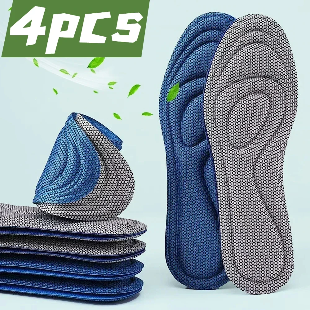 Plantillas ortopédicas de espuma viscoelástica para zapatos de hombre y mujer, plantilla desodorizante antibacteriana nano que absorbe el sudor y se puede utilizar para correr, 4 unidades