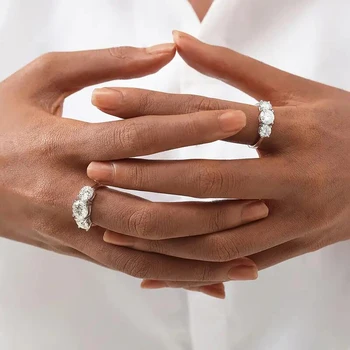 925 Silver Ladies Fashion Engagement Rings Round Cut 6.5mm/8mm Moissanite Three Stone Ring for Women Wedding Jewelry 5